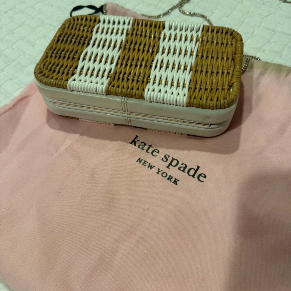 Kate Spade New York Wicker Box Clutch White & Natural with Chain Strap - Picture 2 of 8